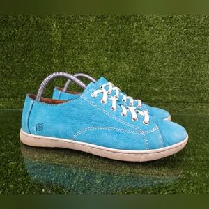 Born Handcrafted Aqua Blue Lace Up Women Leather Casual Sneakers Shoes Sz 9.5